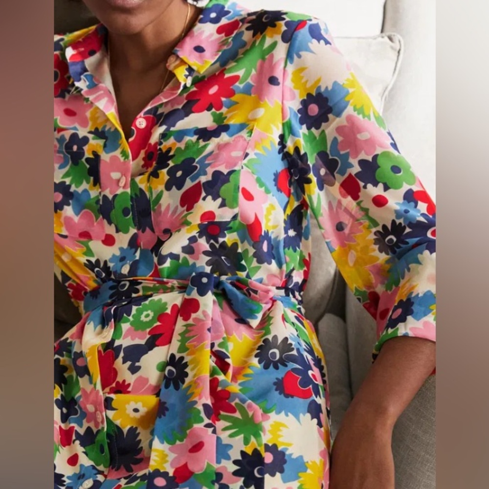 BODEN Abigail Midi Shirt Colorful Floral Retro Print Dress Size 4P - Picture 3 of 16